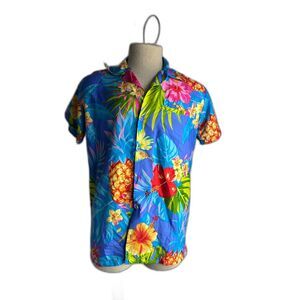 King Kameha Hawaiian Shirt Vibrant Print Sz M Button Down Shirt Pocket Accent